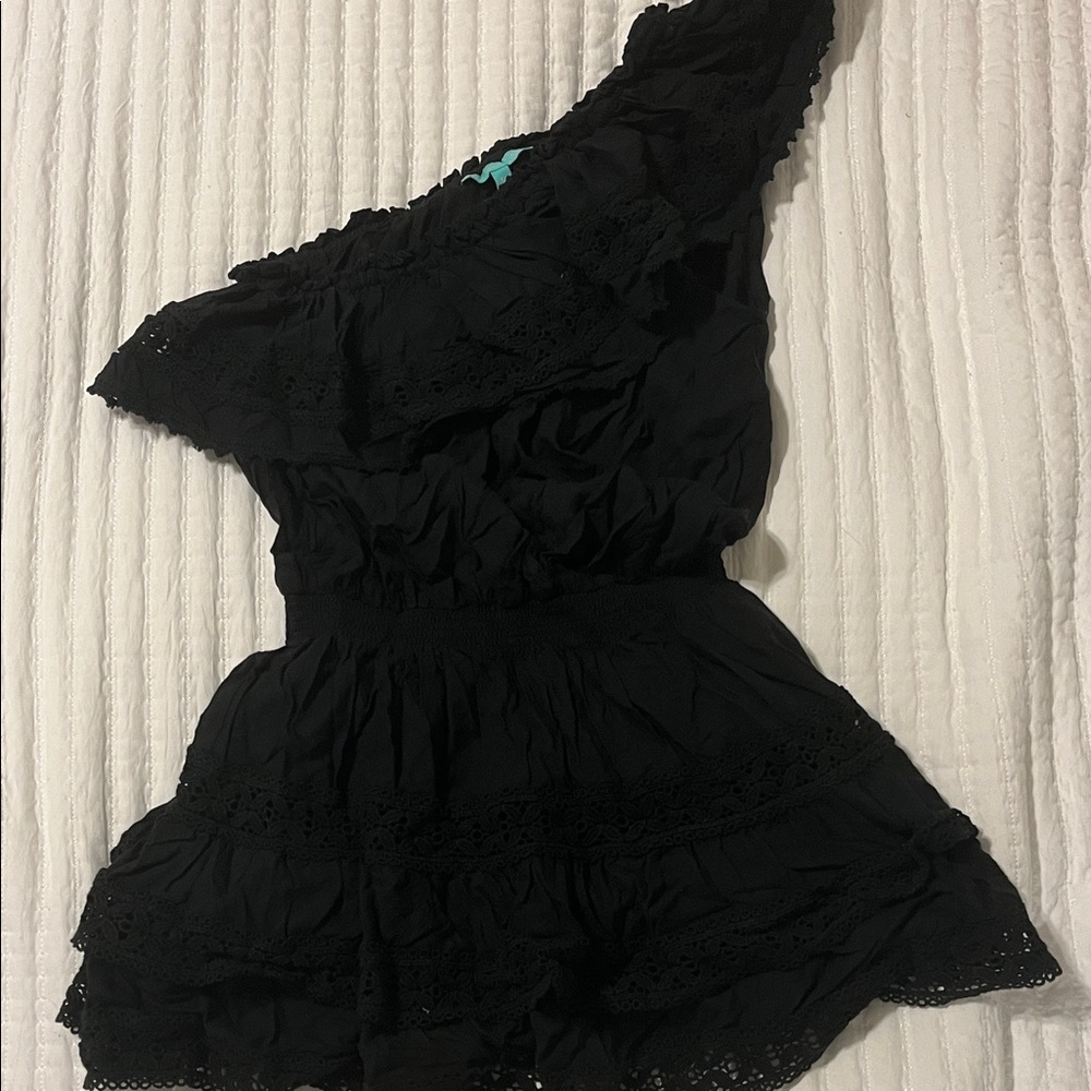 Melissa Odabash Black One-Shoulder Ruffle Dress